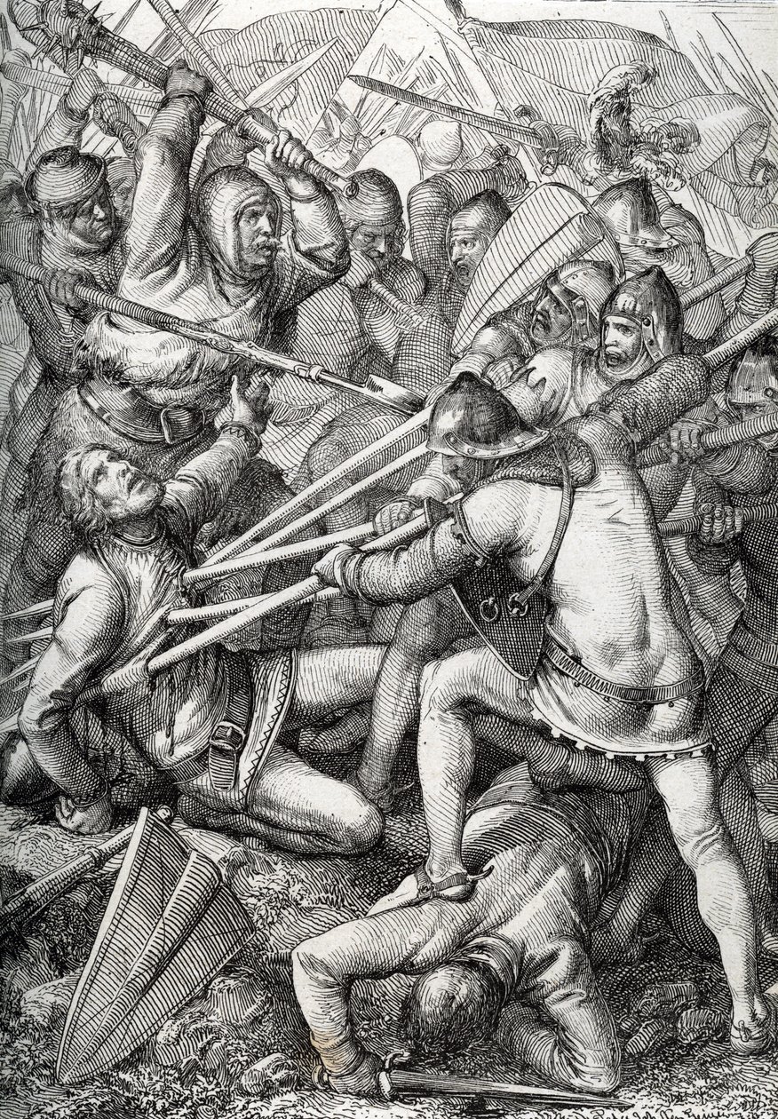 Slaget ved Sempach udkæmpede den 9. juli 1386 mellem Leopold III, hertug af Østrig og det gamle schweiziske forbund, og tegnede en pen tegnet fra "Historische Memorabilian des In-und Auslandes" (historiske minder) af Anton Ziegler af Peter Johann Nepomuck Geiger