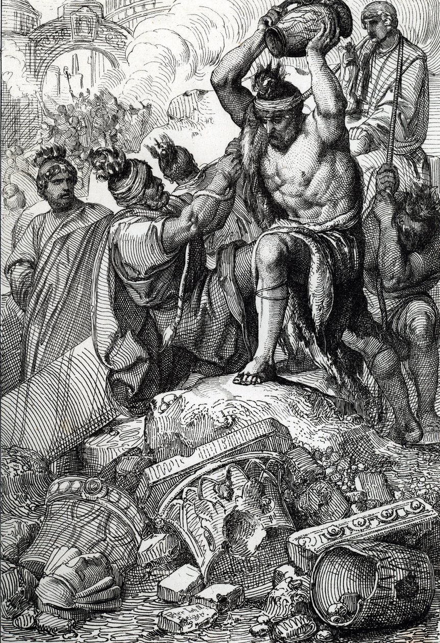 Posen fra Rom (Italien), i 410, taget fra byen og plyndret af vestgoterne ledet af Alarik (370-410) (Rom plyndret af vestgoterne ledet af Alarik I i 410, under kejser Honorius