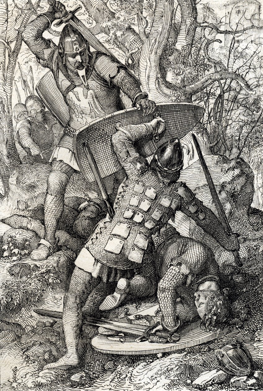 Døden af Ernest II af Schwaben (1010-1030) i en kamp mod eveque af Konstanz, Tyskland (Døden af Ernest II, hertug af Schwaben i Konstanz, Tyskland af Peter Johann Nepomuck Geiger
