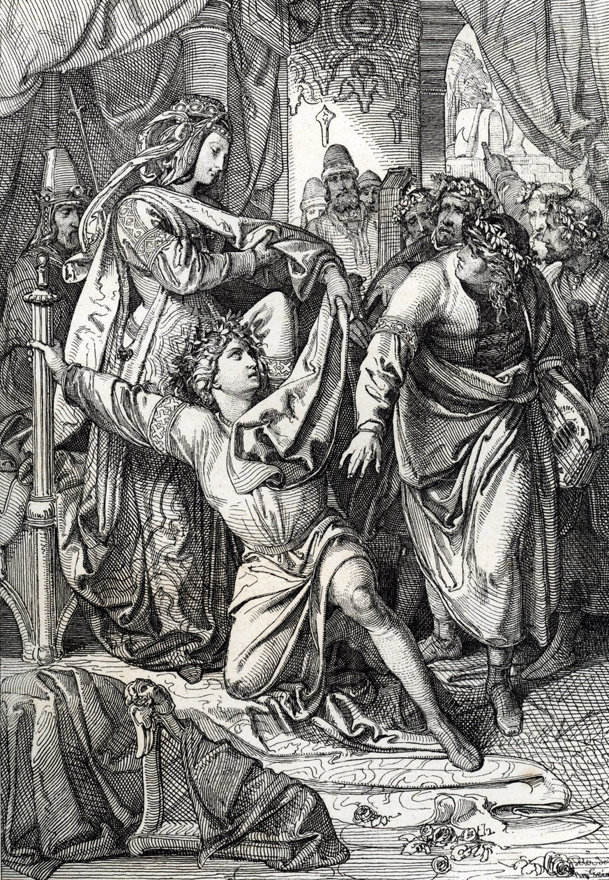 Den poetiske konkurrence på slottet Wartburg i Tyskland i 1207: Minnesangerne konkurrerer i poetiske spil, troubaduren Henri d
