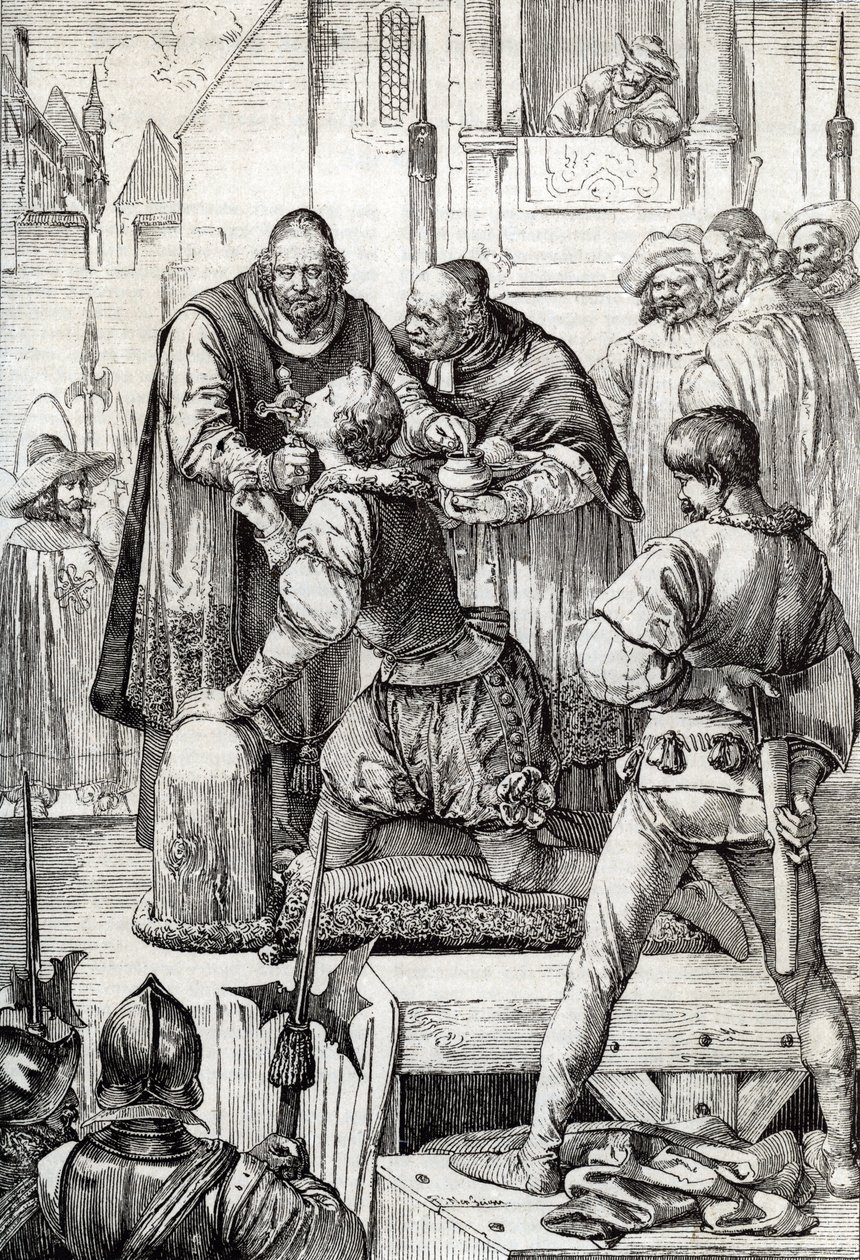 Halvfemsårskrigen (eller Hollands oprør) (1568-1648): dekollering af Lamoral, greve af Egmont, prins af Gavre (1522-1568), hollandsk politiker - Han blev fordømt inden for rammerne af urolighedernes råd ( eller Blodrådet) oprettet af af Peter Johann Nepomuck Geiger