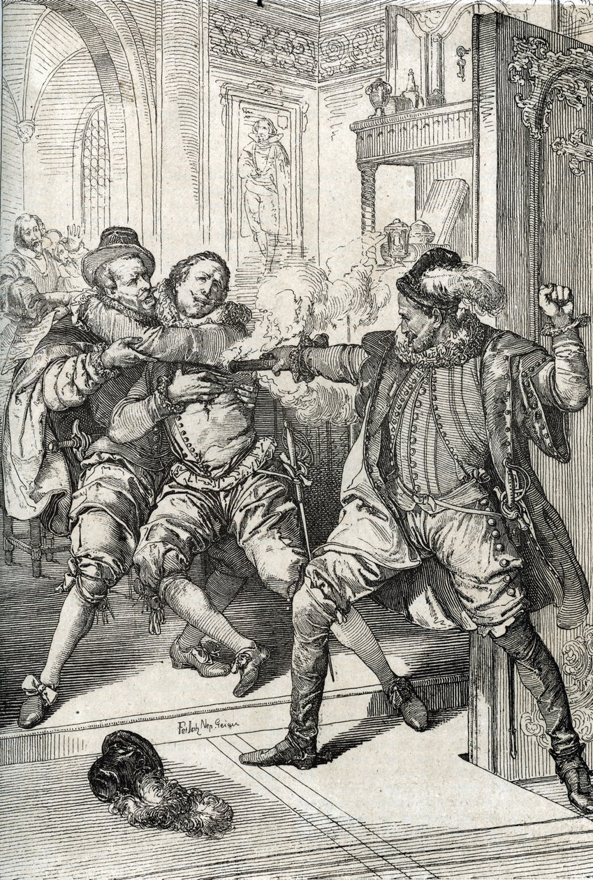 De fire tyve års krig (1568-1648): "" Mordet på Vilhelm af Orange kaldte Vilhelm den Tavse (1533-1584) den 10/07/1584 af Balthazar Gerard under Firsårskrigen (eller 80 år) ( Gueux-oprør eller hollandsk oprør)” (mordet på Willi af Peter Johann Nepomuck Geiger