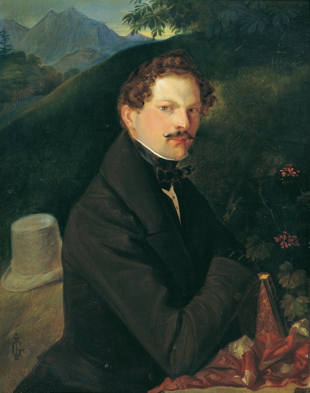 Portræt af en herre i et landskab af Peter Johann Nepomuk Geiger