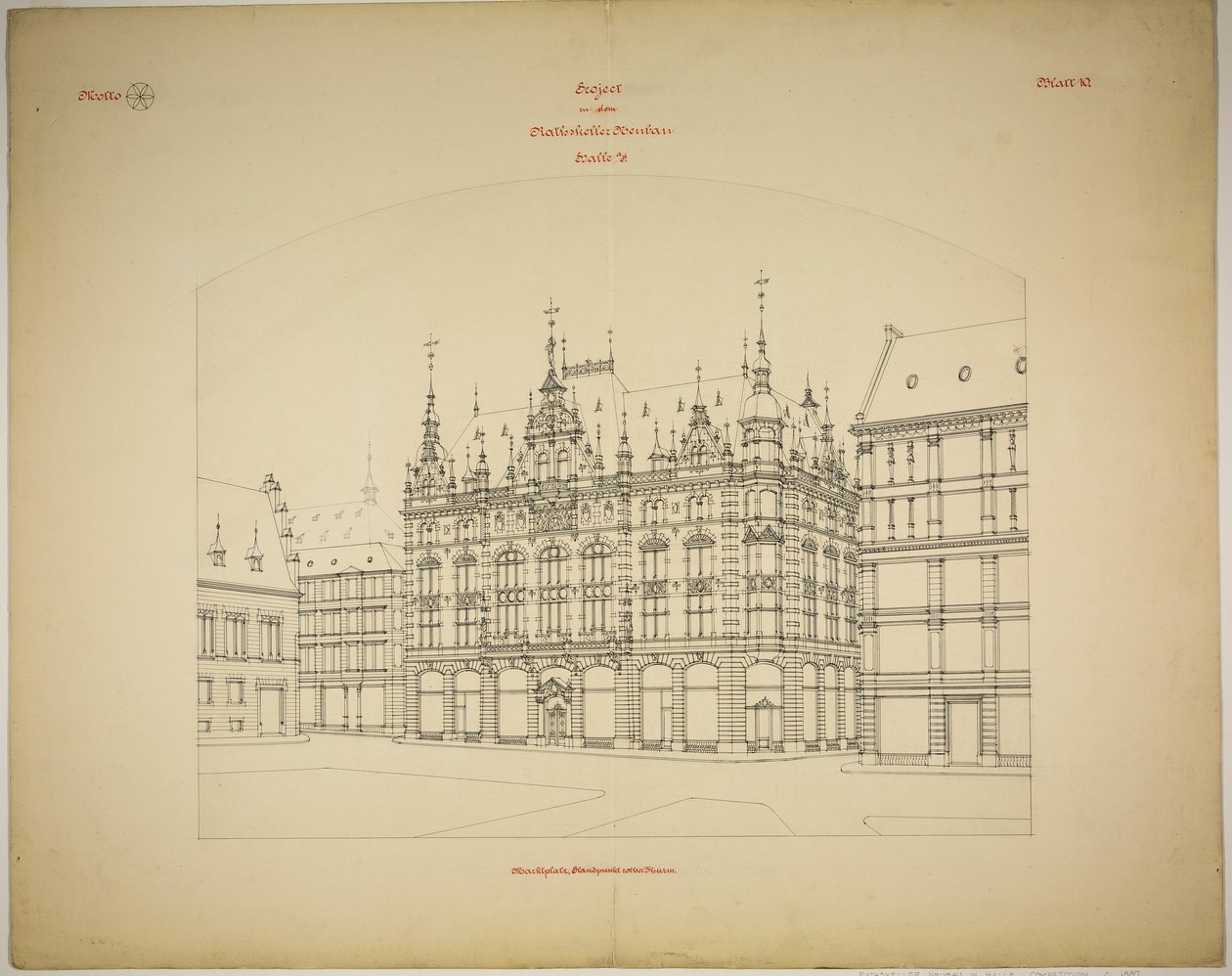 Rathskeller ny bygning, Halle (Saale), Sachsen-Anhalt, Tyskland, Perspektiv (ufærdig) af Peter Joseph Weber