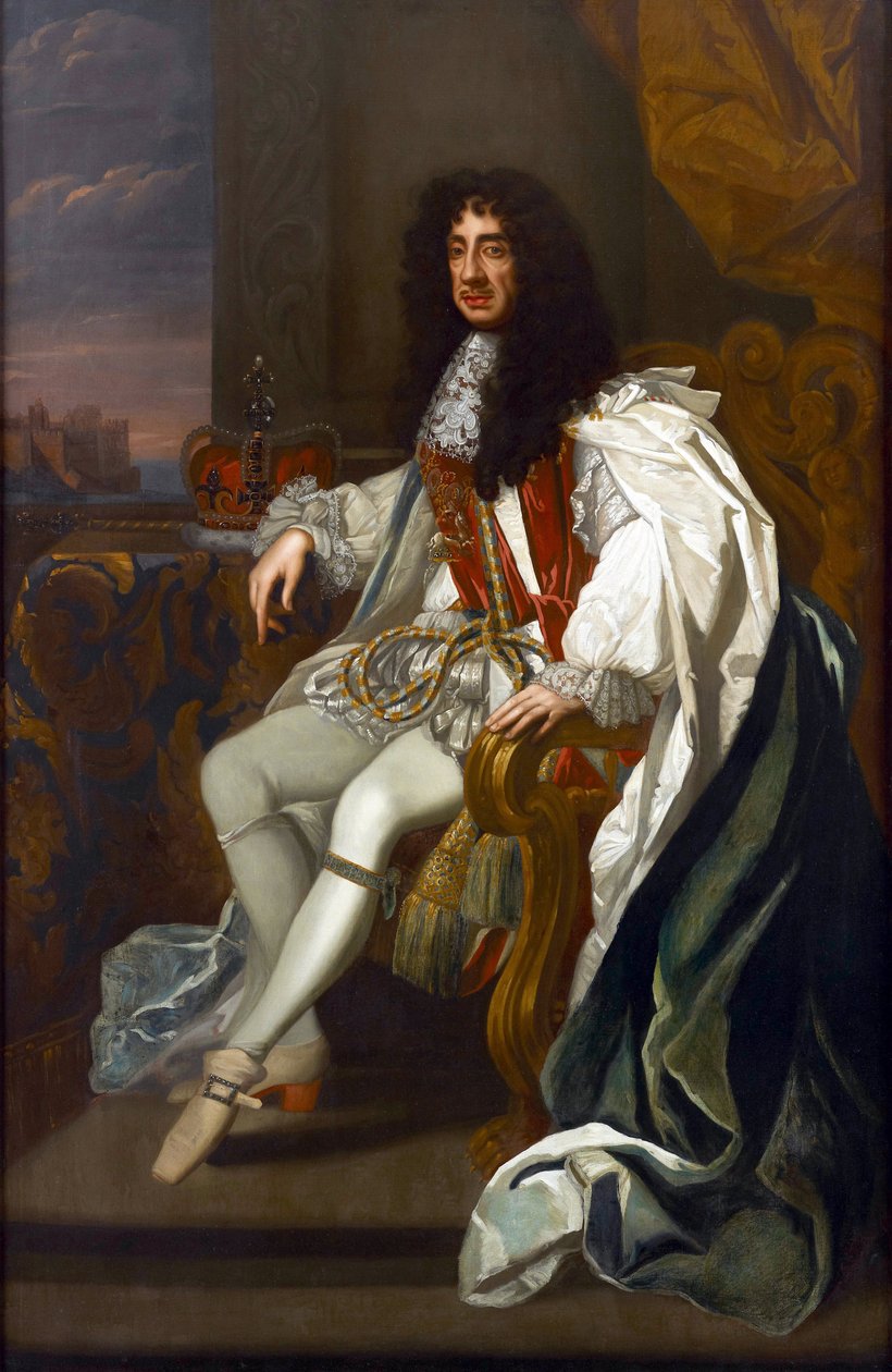 Barok: Portræt af Charles II af England (1630-1685), i klæderne af strømpebåndsordenen par Lely, Sir Peter (1618-1680). Olie på lærred, 213,5x140. Privat samling af Peter Lely