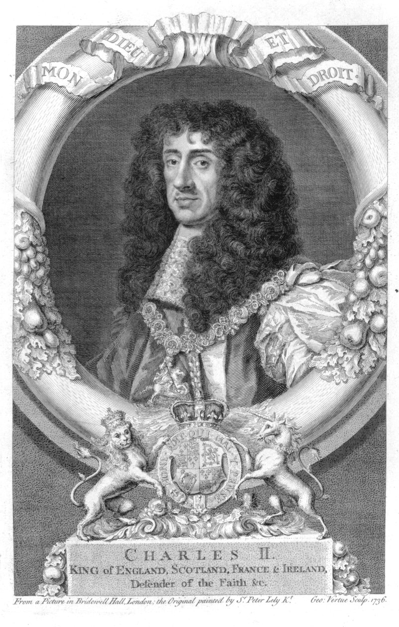 Charles II (1630-85) Konge af Storbritannien og Irland fra 1660, indgraveret af George Vertue (1684-1756) 1736 af Peter Lely