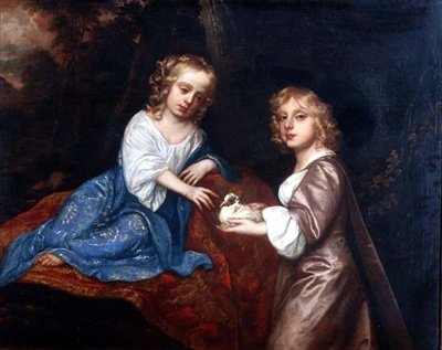 Dobbeltportræt af Charles Dormer (1652-73), Viscount Ascott og hans søster, Lady Elizabeth Dormer (1653-77) (olie på lærred) af Peter Lely