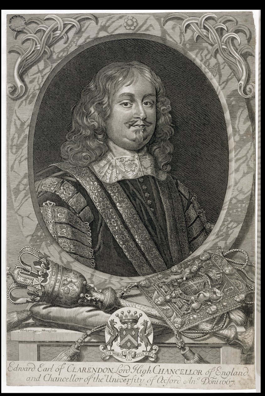 Edward Hyde, 1. jarl af Clarendon (1609-74), graveret af M. Burg af Peter Lely