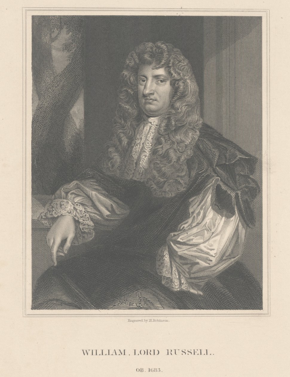 Portræt af Lord William Russell, indgraveret af H. Robinson af Peter Lely