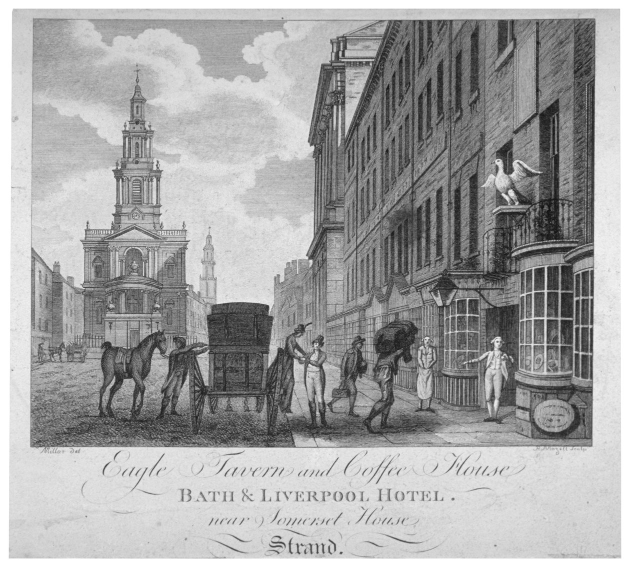 Udenfor Eagle Tavern and Coffee House, Bath & Liverpool Hotel, London, c1800 af Peter Mazell