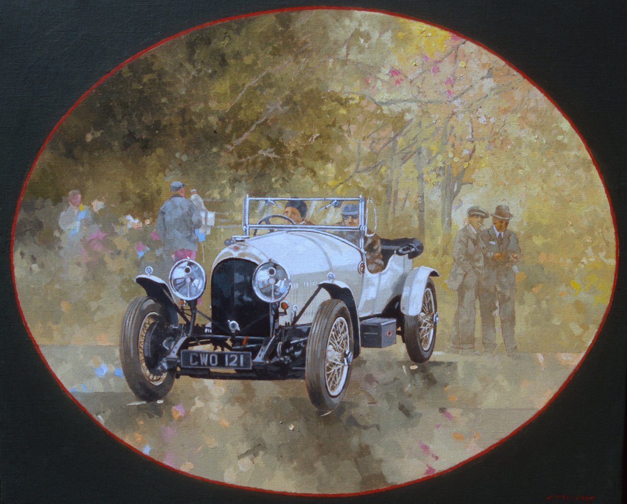 3 liter Bentley på Kelmarsh (olie på lærred) af Peter Miller