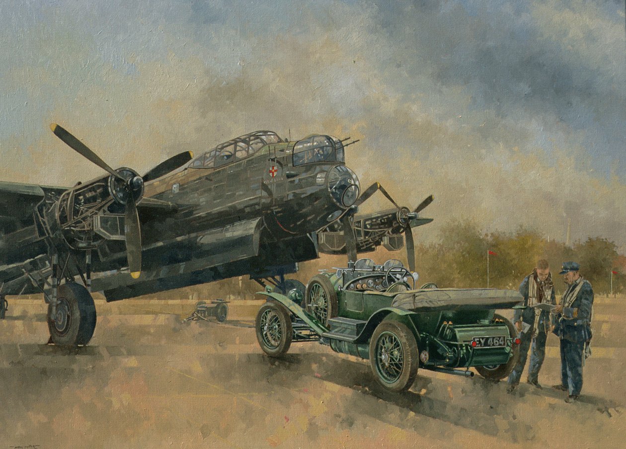 A Lancaster and a Bentley, 2000 (olie på lærred) af Peter Miller