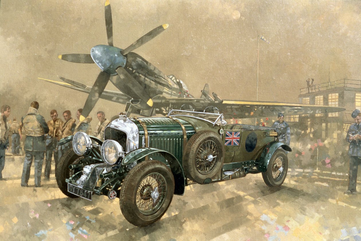 Bentley og Spitfire (olie på lærred) af Peter Miller