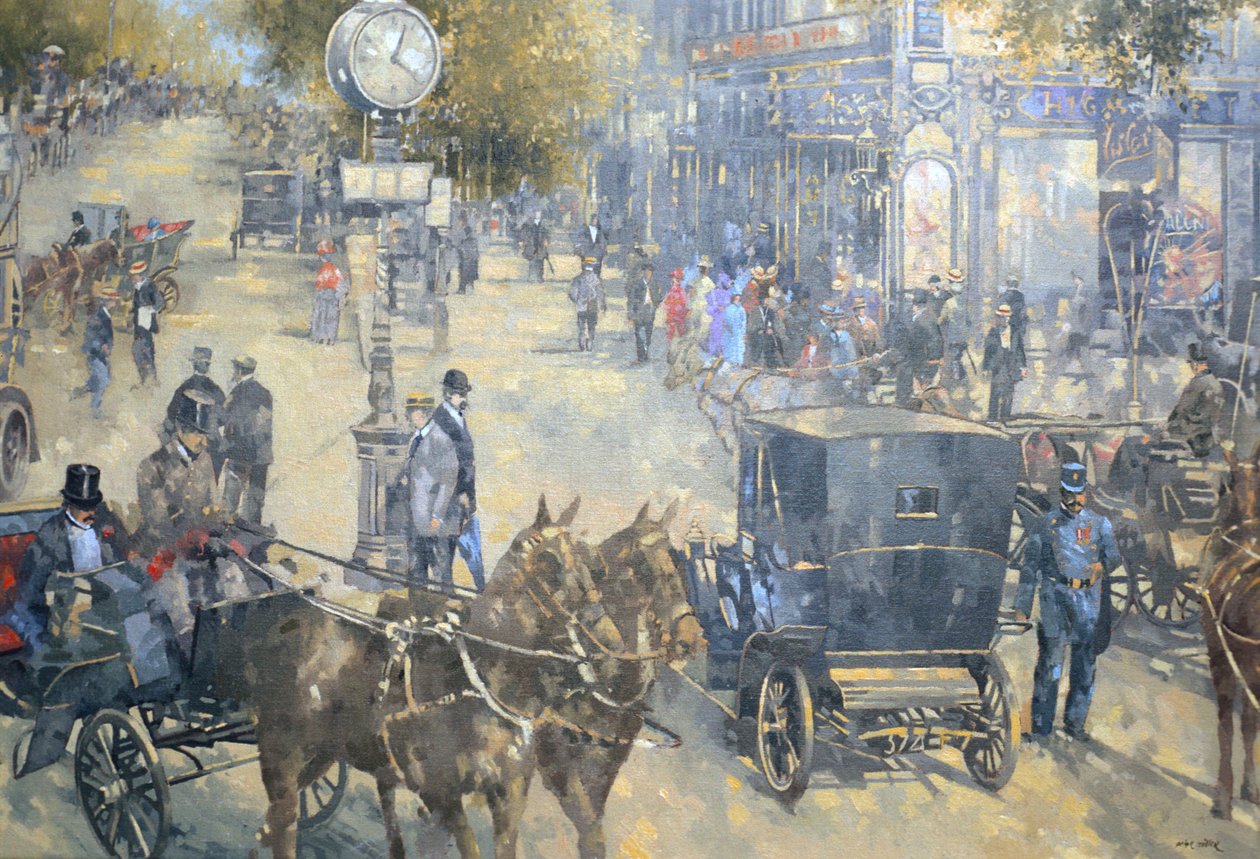Carrefour Dronot, Intersection, Paris (olie på lærred) af Peter Miller