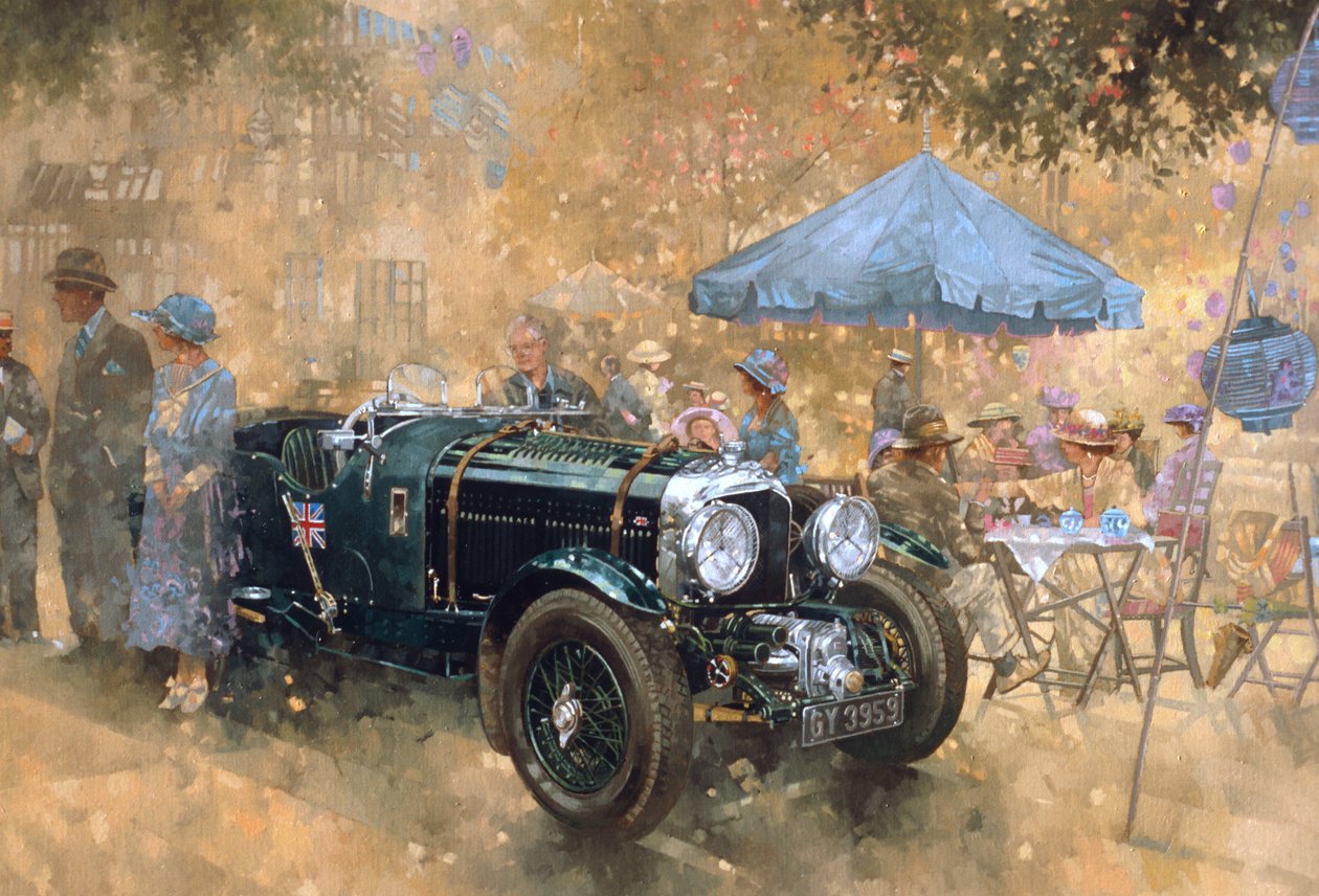Havefest med Bentley (olie på lærred) af Peter Miller