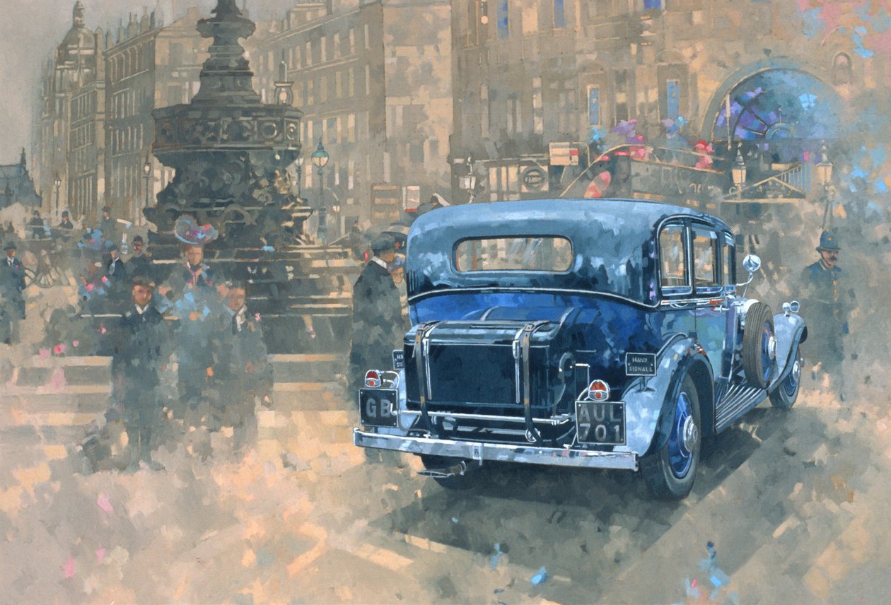 Phantom in Piccadilly (detalje) (olie på lærred) af Peter Miller