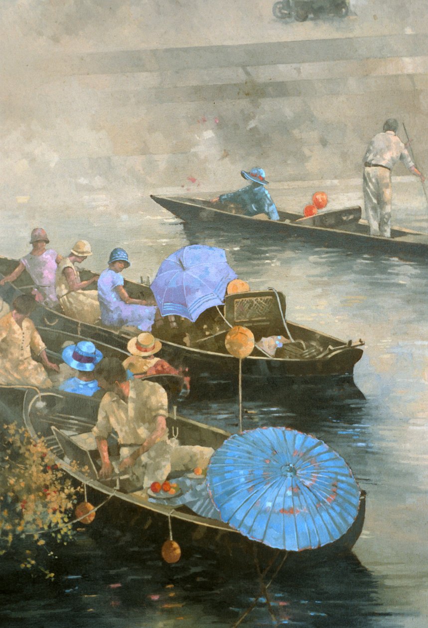 Punts on the Wey at Brooklands (olie på lærred) af Peter Miller