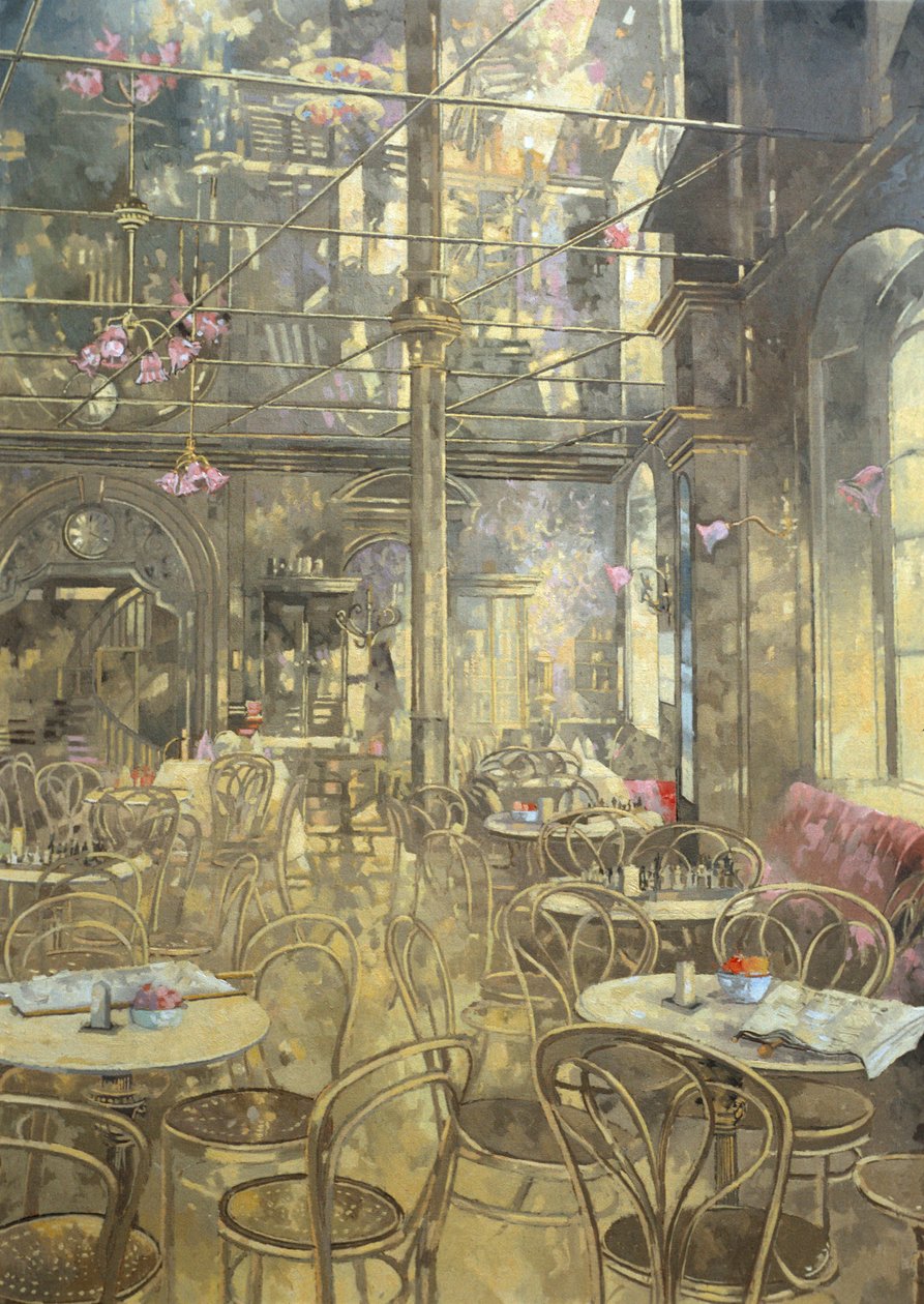 The Vienna Cafe, Oxford Street (olie på lærred) af Peter Miller