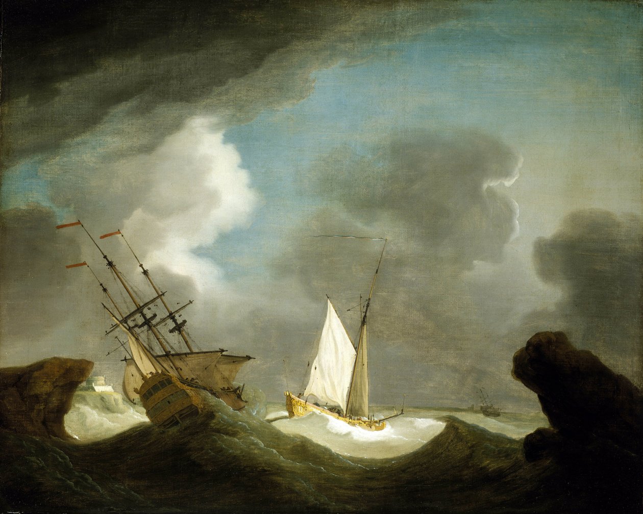 Et skib fra East India Trading Company og en britisk kongelig yacht af Peter Monamy