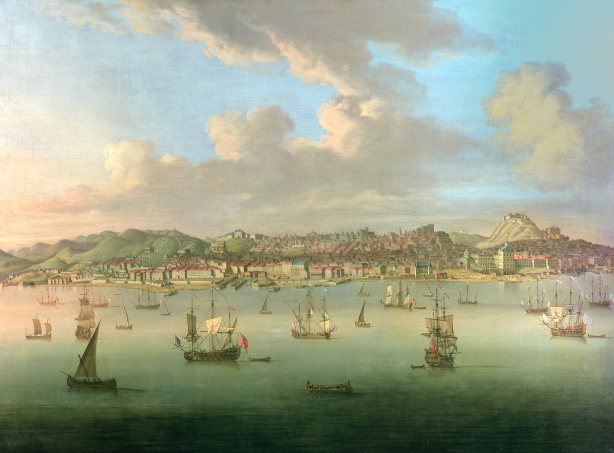 Den britiske flåde sejler ind i Lissabons havn, 1735 af Peter Monamy