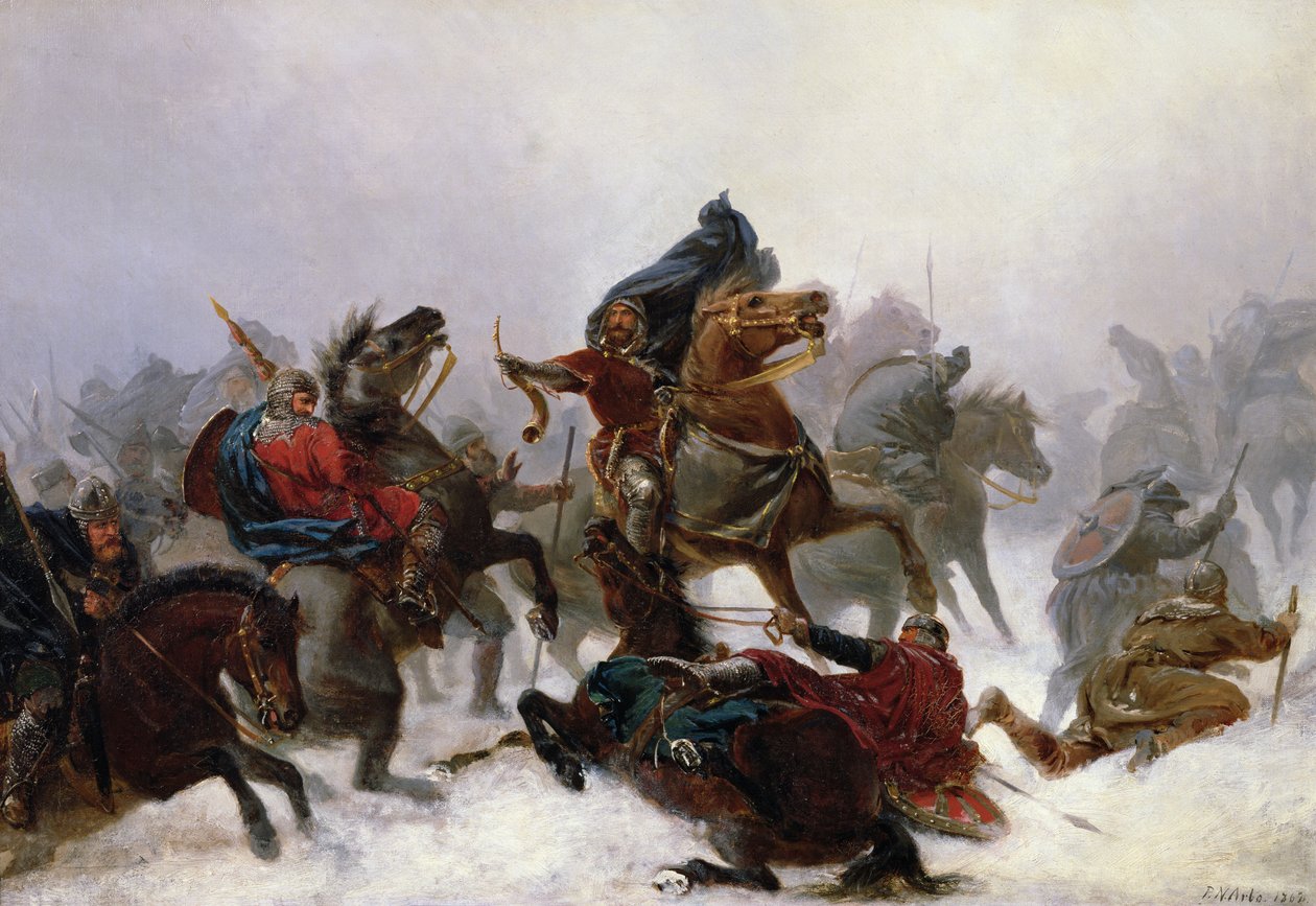 Kong Sverre undslipper af Peter Nicolai Arbo