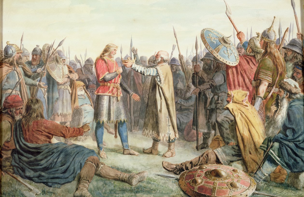 Olav Tryggvason er valgt til at være konge af Oreting af Peter Nicolai Arbo