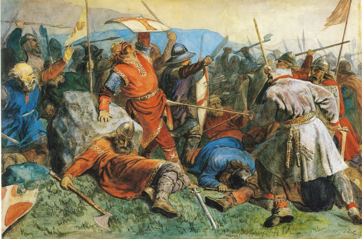 Sankt Olav i slaget ved Stiklestad, 1859 af Peter Nicolai Arbo