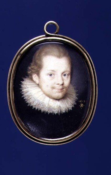 PD.12-1955 Portrætminiature af Sir Kenelm Digby (1600-65) 1619 (vellum på kort) af Peter Oliver