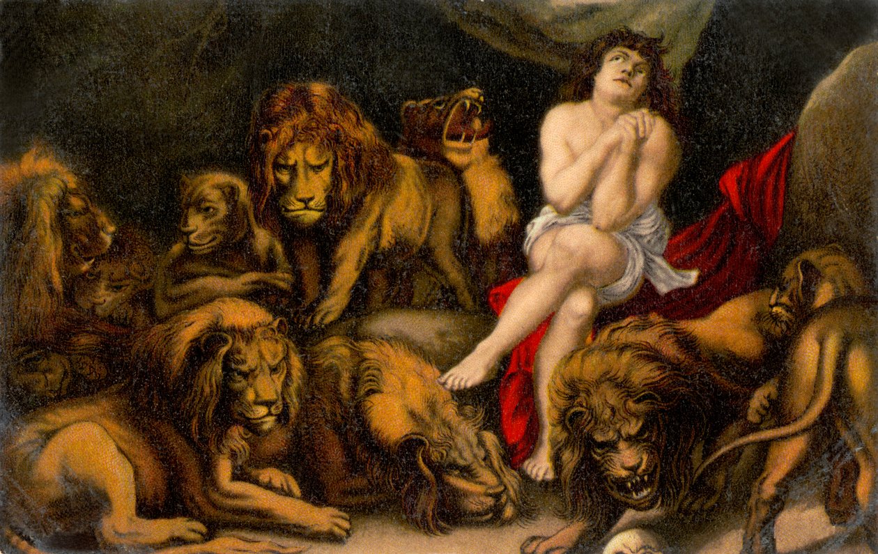 Daniel i løvens hule fra Daniel Bible (print) af Peter Paul (after) Rubens