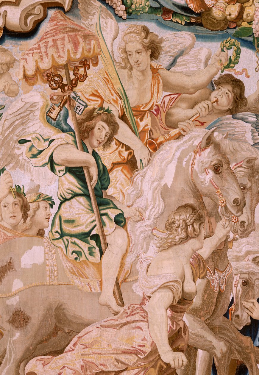 flamsk gobelin. Serien Eukaristiens triumf. Kirkens triumf (El Triunfo de la Iglesia). Ottende gobelin i serien. Model Peter Paul Rubens. 1626-1628. Fremstilling Jan II Raes, Bruxelles af Peter Paul (after) Rubens