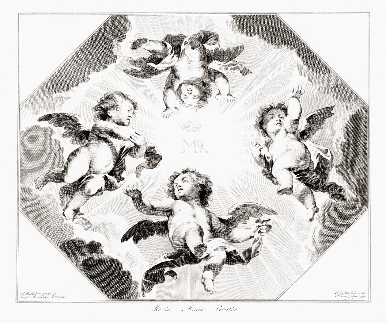 Fire børneengle fejrer Jomfru Maria. af Peter Paul (after) Rubens