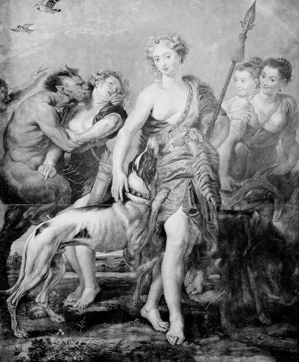 Gudinde Diana og hendes følge, overrasket af dæmonen Satyr af Peter Paul (after) Rubens