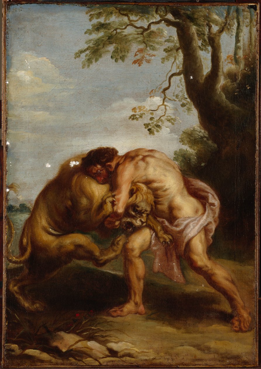 Hercules and the Nemean Lion (olie på lærred) af Peter Paul (after) Rubens