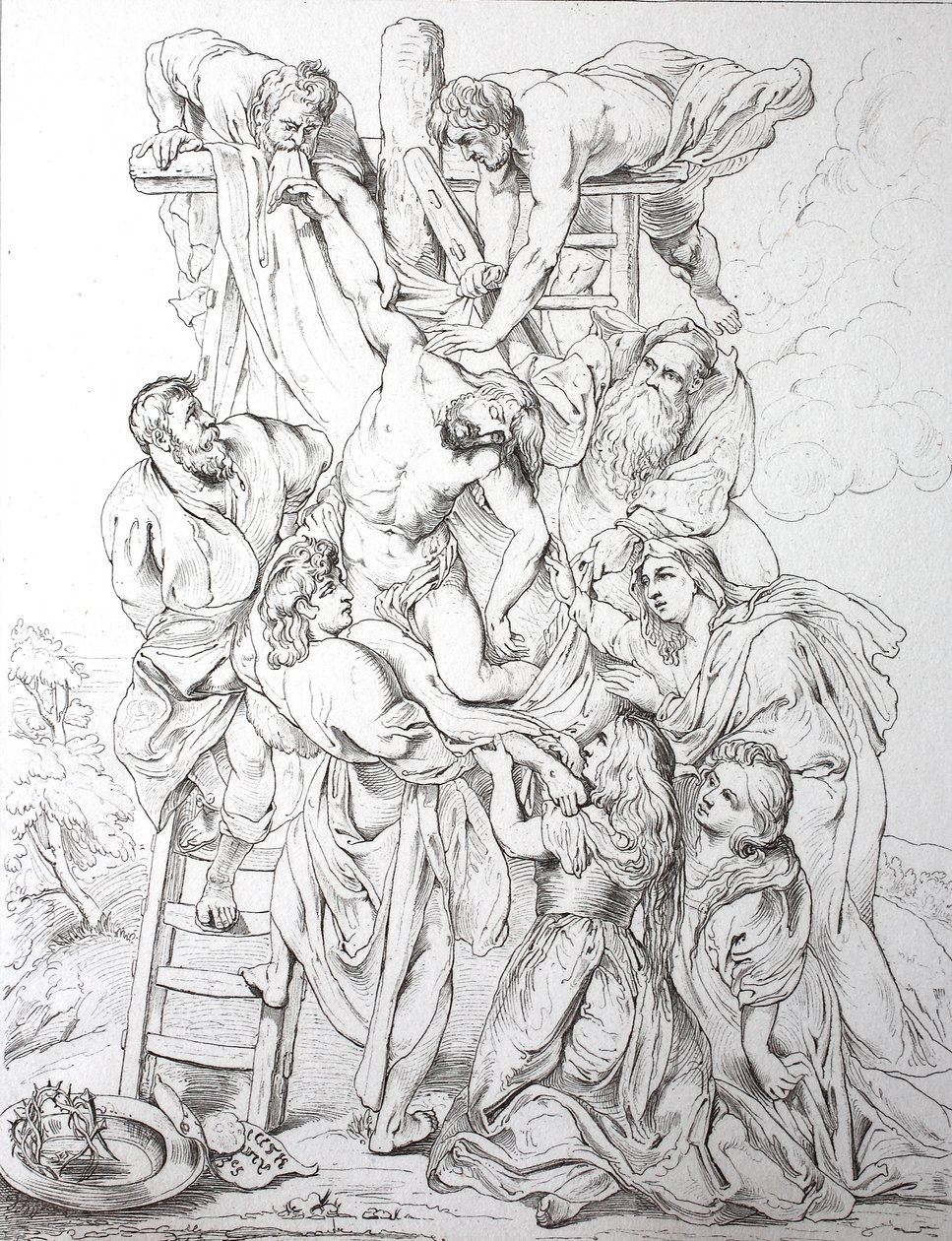 Jesus Kristus, nedstigning fra korset (print) af Peter Paul (after) Rubens