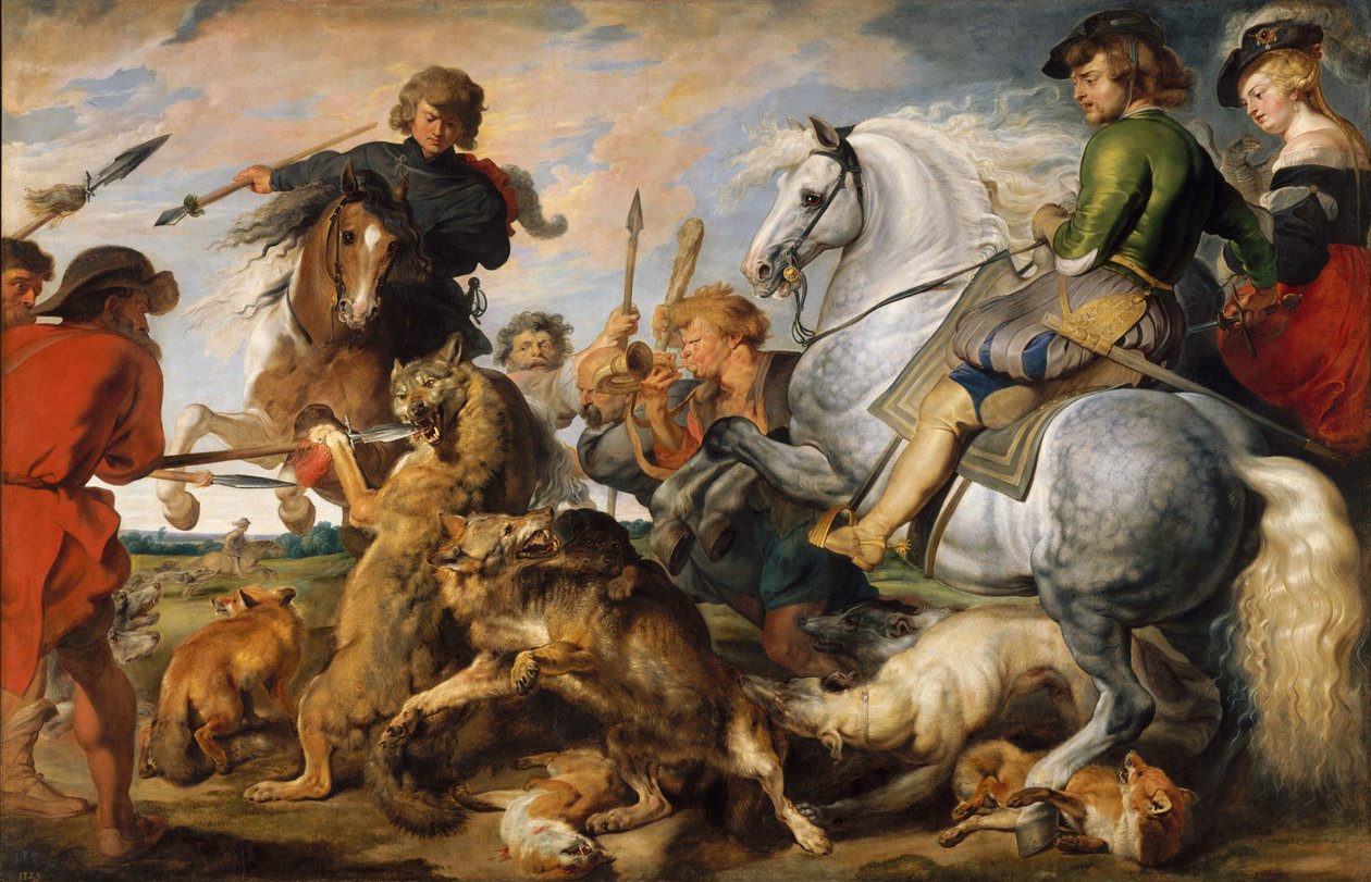 Ulve- og rævejagt, ca. 1616 (olie på lærred) af Peter Paul (and studio) Rubens