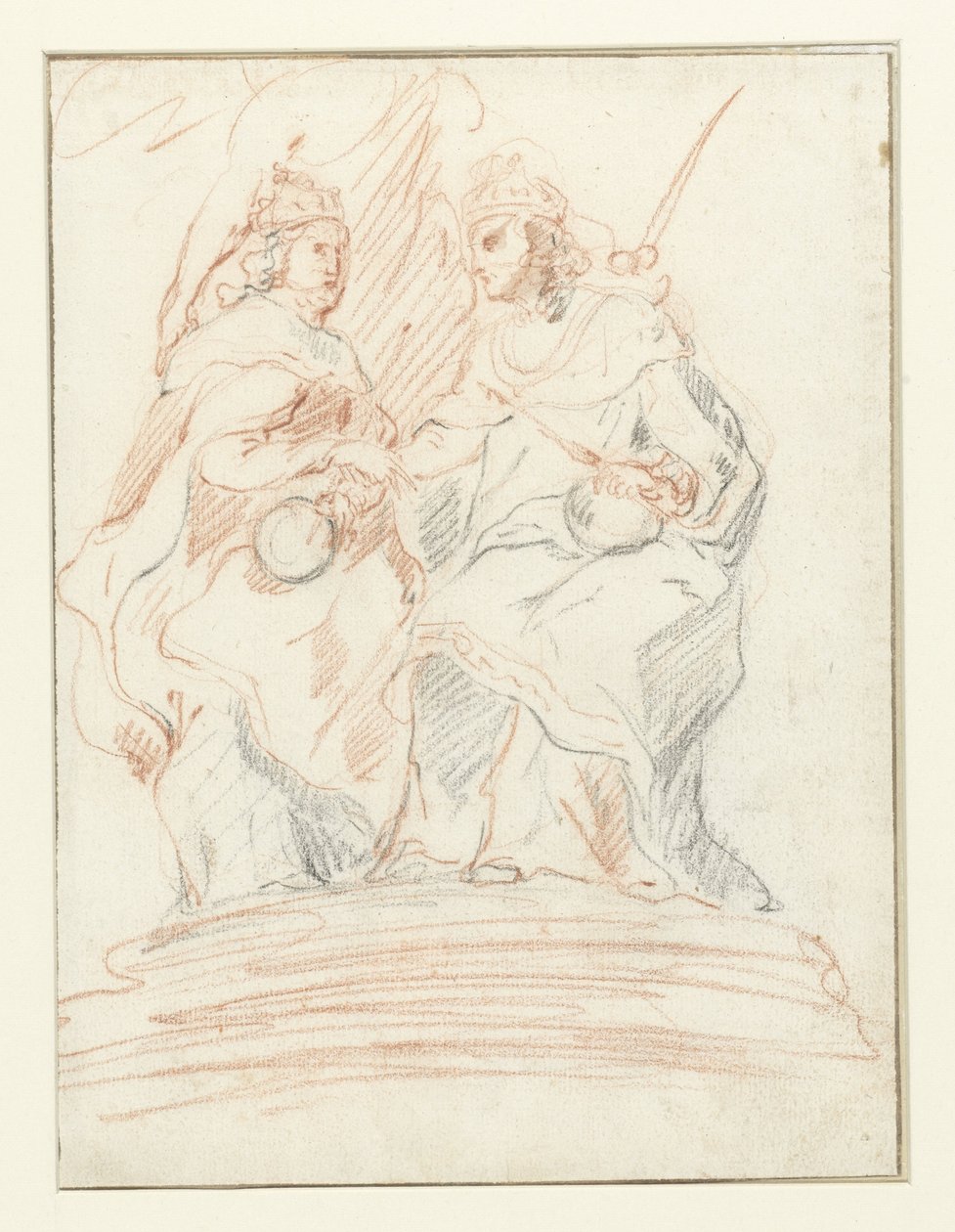 Konge og en dronning på en trone, bag dem står Fama Kristus og Maria af Peter Paul Rubens (possibly)