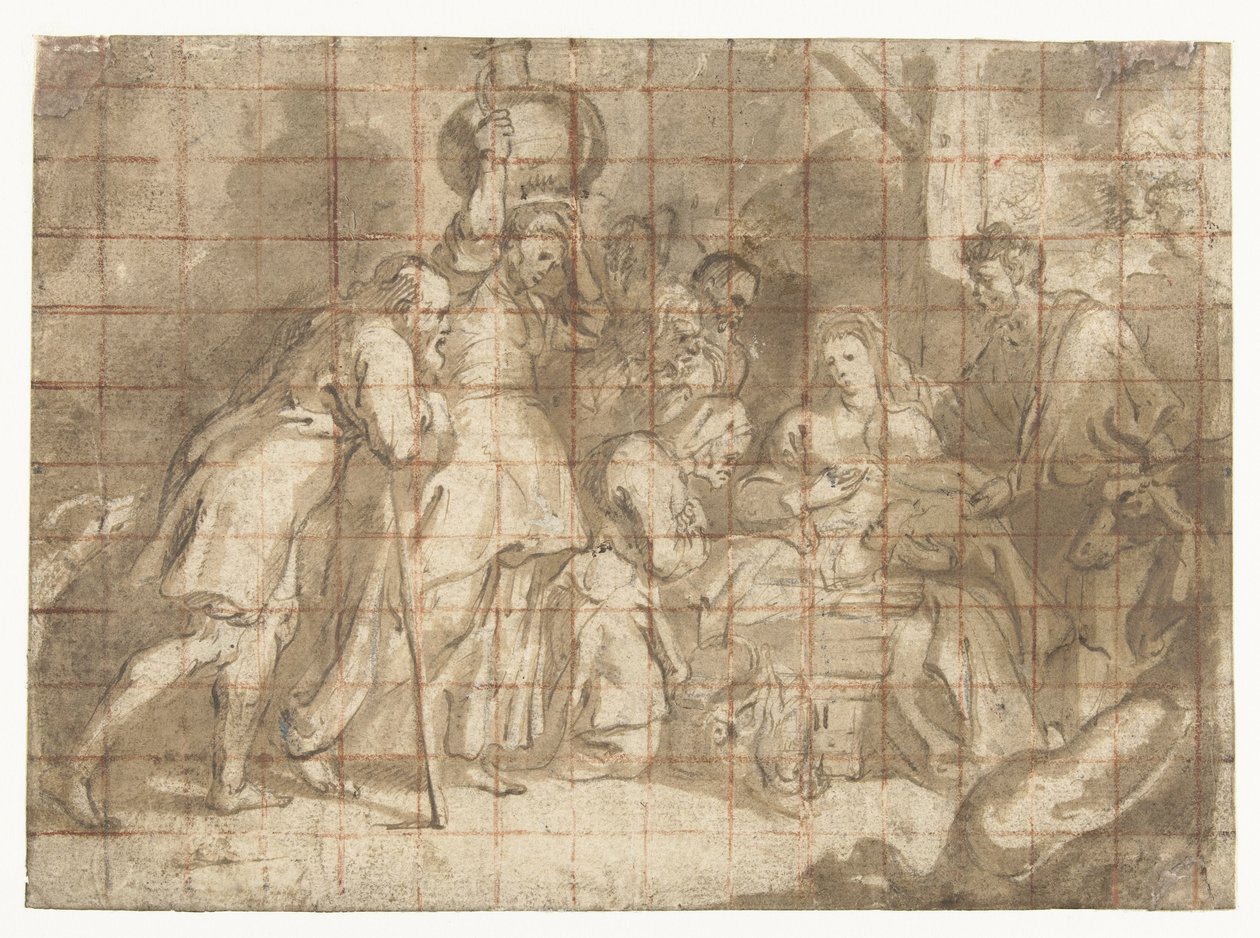 Tilbedelse af hyrderne af Peter Paul Rubens (school of)