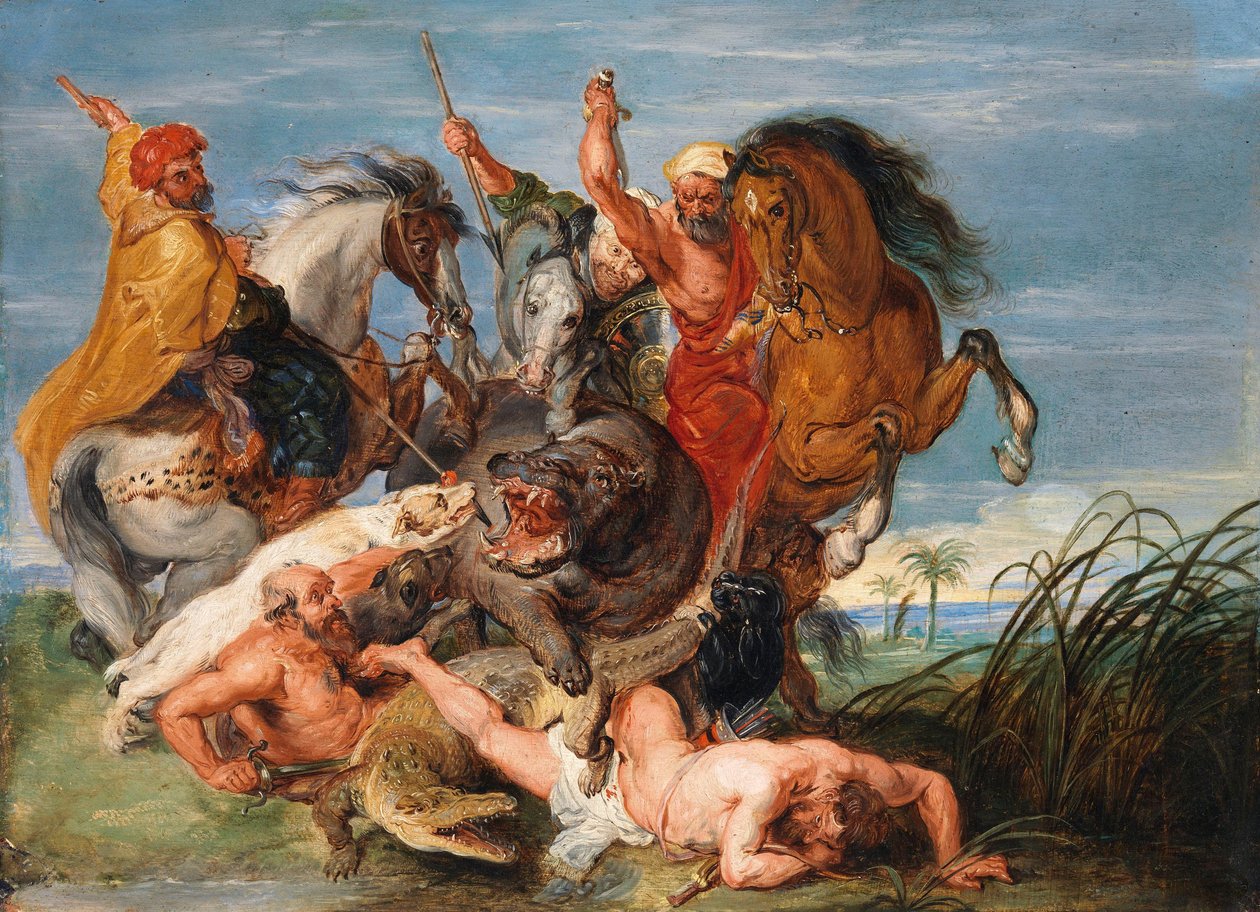 En jagt på flodhest og krokodille af Peter Paul Rubens