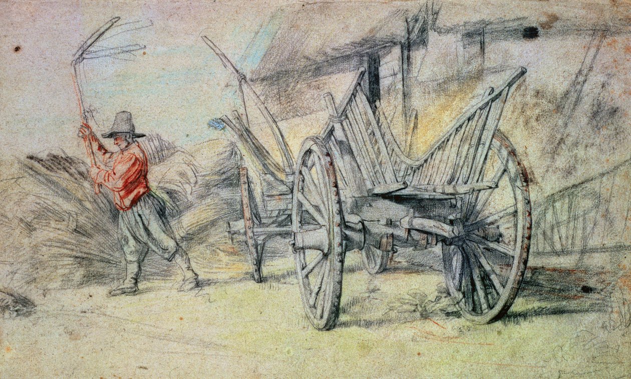 En mand, der tærsker med en bondevogn i forgrunden af Peter Paul Rubens