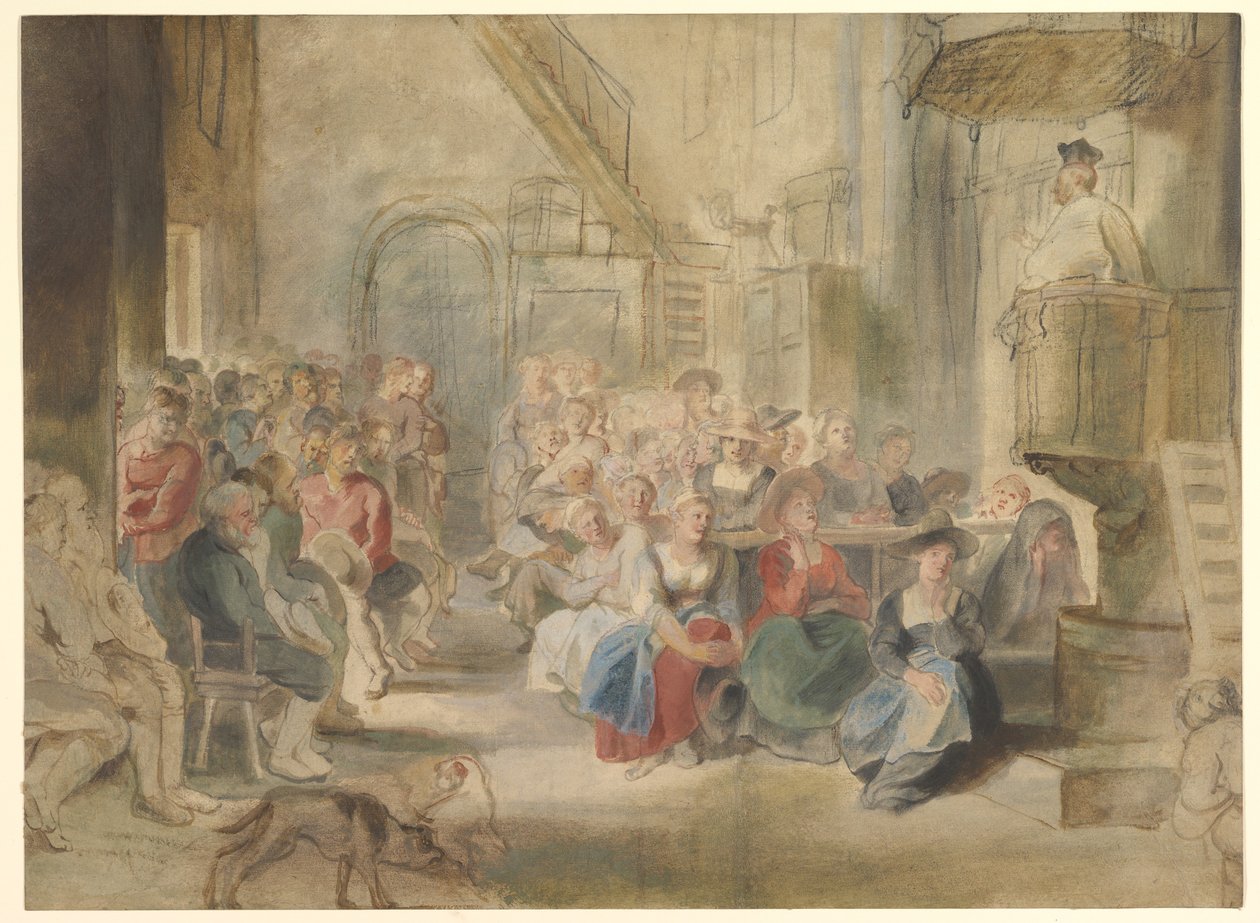 En prædiken i en landsbykirke, ca. 1630 af Peter Paul Rubens
