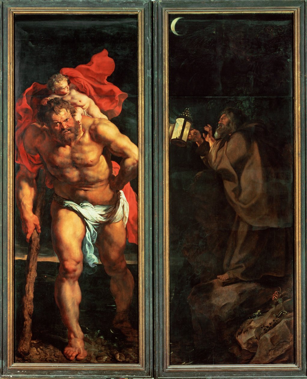 Alter: Nedstigning fra korset, lukket, venstre side: Sankt Kristoffer (maleri på lærred) af Peter Paul Rubens