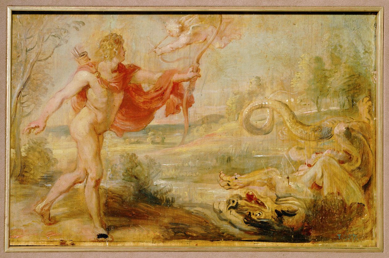 Apollon og slangepytonen (maleri på træ) af Peter Paul Rubens