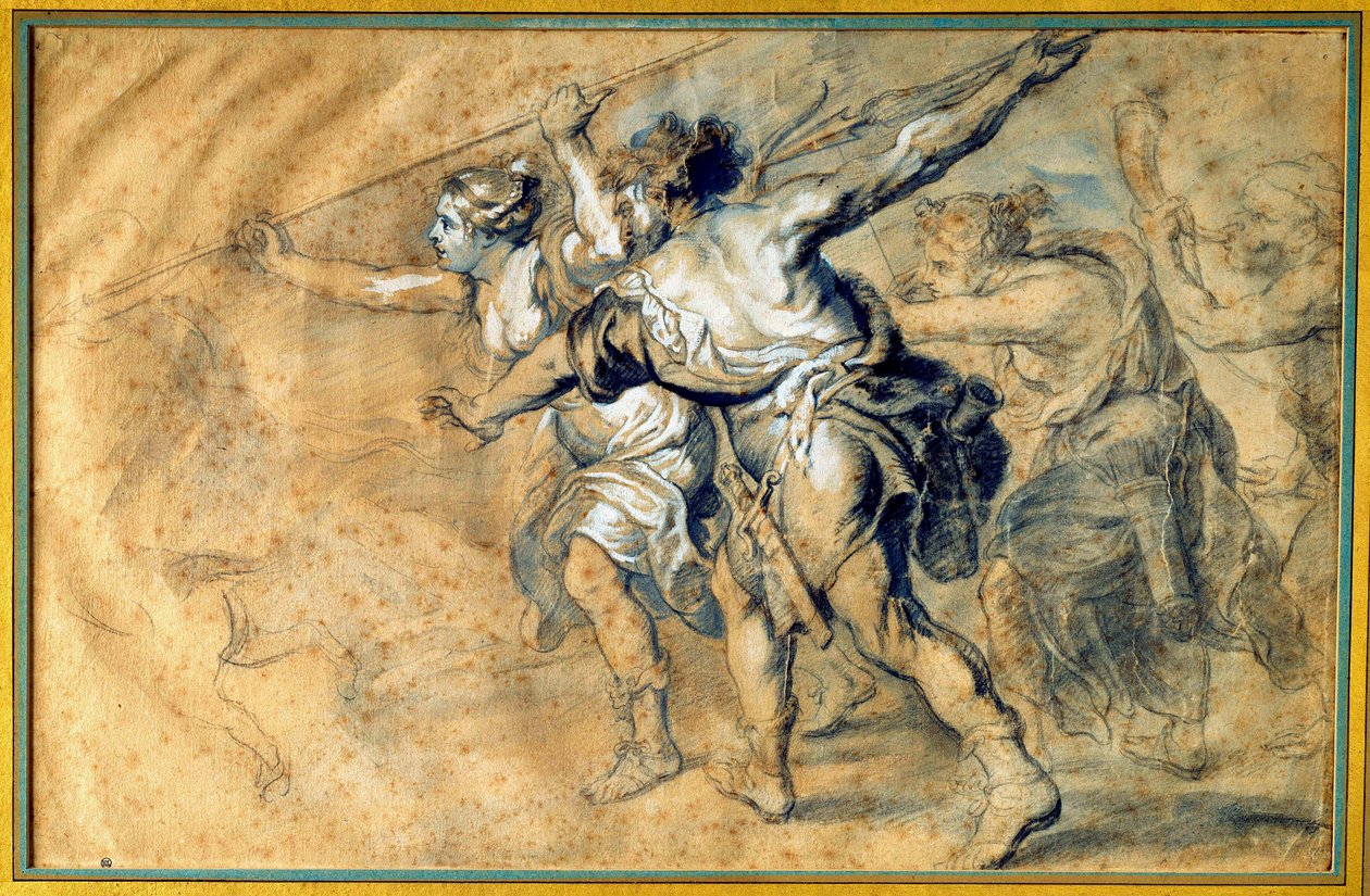 Atalante og Meleagre. Tegning af Pierre Paul (Pierre-Paul) Rubens (eller Peter Paul eller Petrus Paulus) (1577-1640) Ec. Flam af Peter Paul Rubens