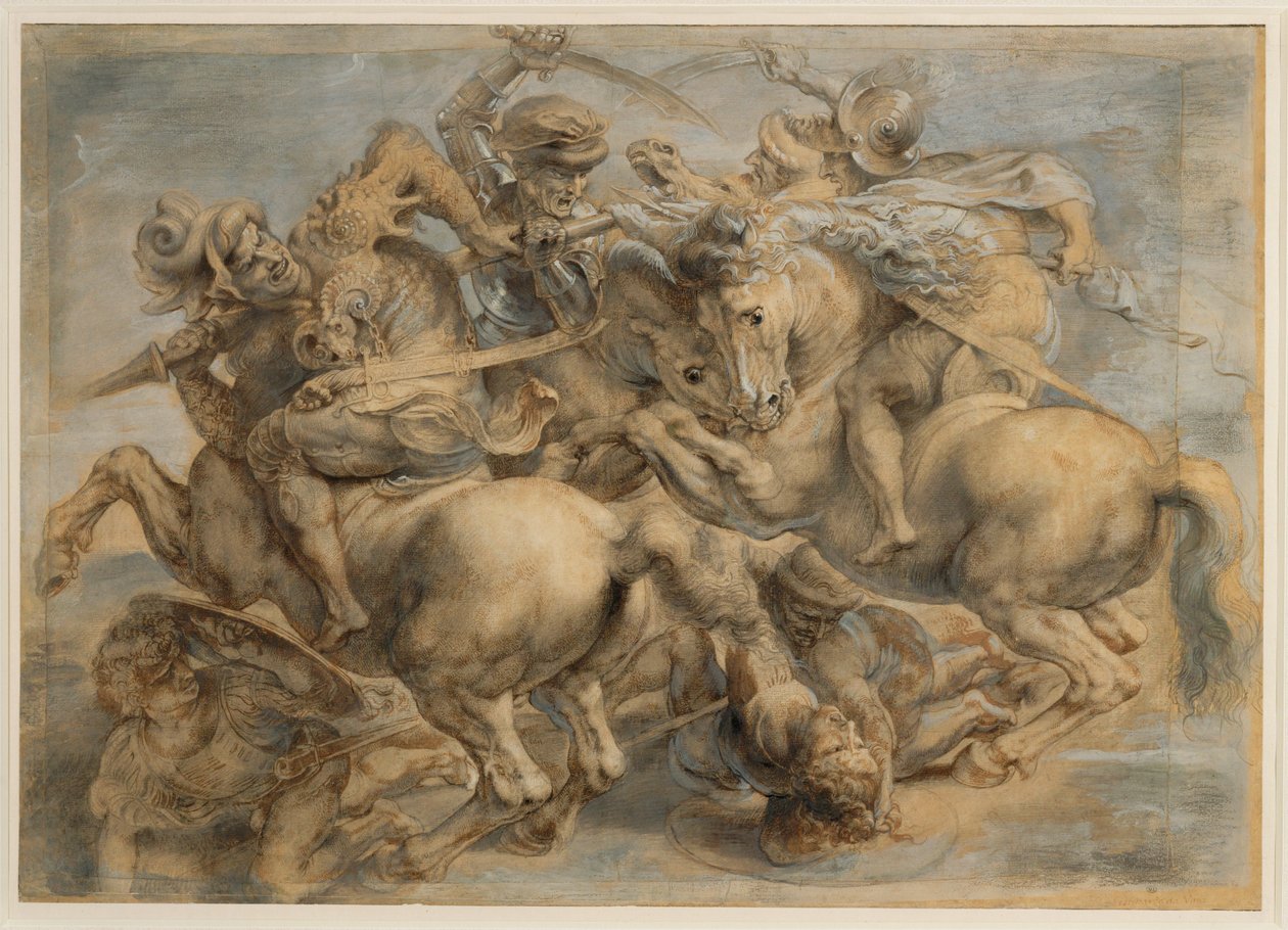 Slaget ved Anghiari (brunt blæk, sort sten, pensel, pen, fremhævet med gouache og blyhvidt) af Peter Paul Rubens