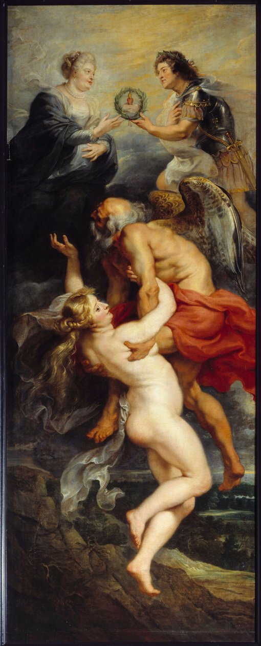 Medicis cyklus: "" Veritens triumf""" Kong Ludvig XIII og Dronning Mary af Medici repræsenteret i toppen af allegorierne om Tid og Veriten. Maleri af Pierre Paul (Pierre-Paul) Rubens (eller Peter Paul eller Petrus Paulus) (1577-1640) (ec.flam.) af Peter Paul Rubens