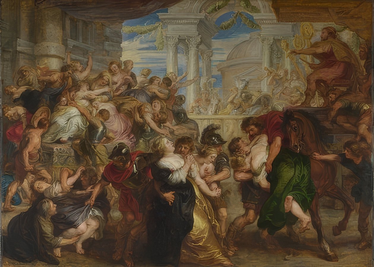 Røveriet af de sabinske kvinder. Omkring 1635-40 af Peter Paul Rubens