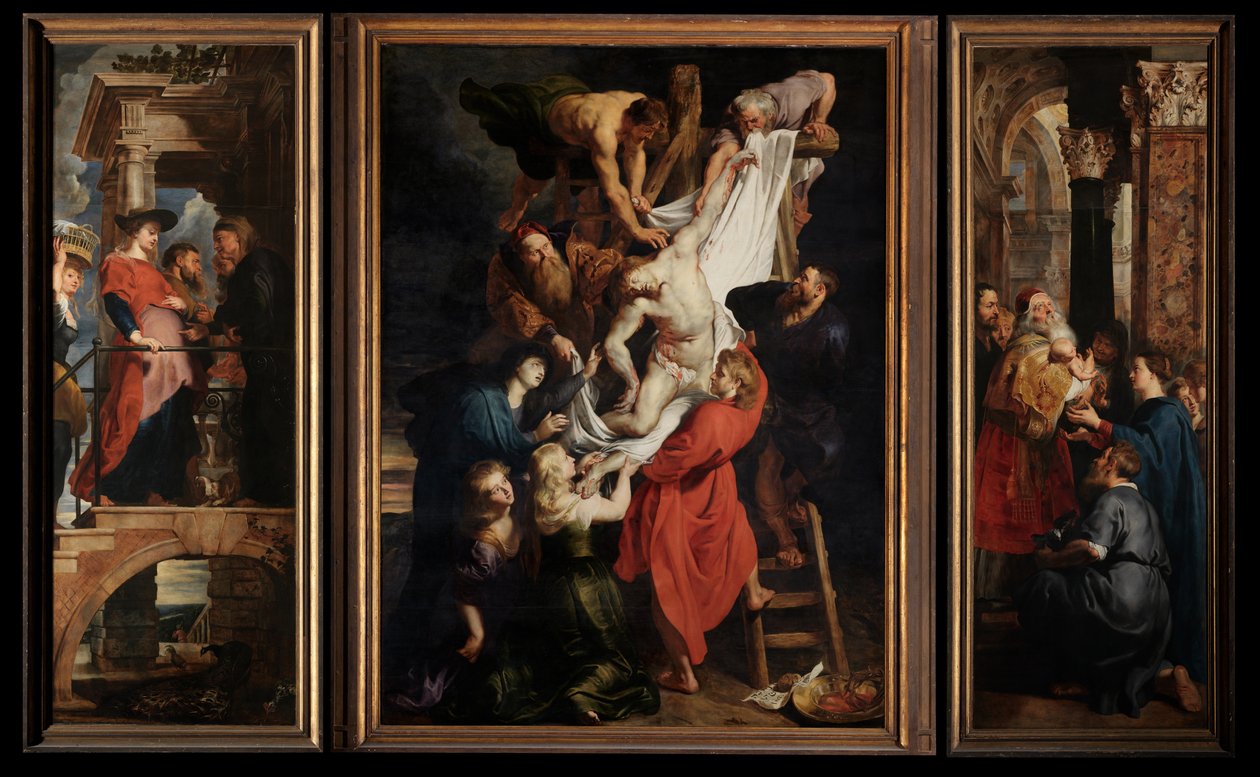 Nedstigning fra korset, ca. 1612-14 (olie på panel) af Peter Paul Rubens