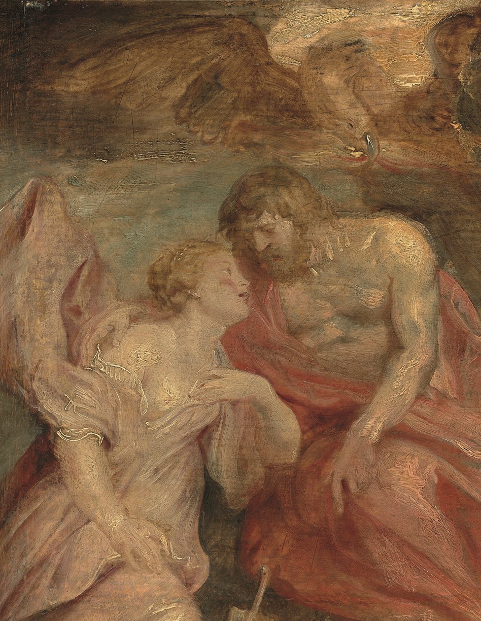 Detalje af Venus, der bønfalder Jupiter (olie på egetræspanel) af Peter Paul Rubens