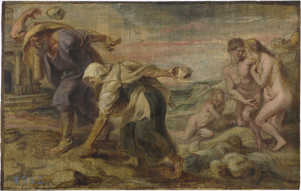 ""Deucalion and Pyrrha"" Peinture af Pieter Paul Rubens (1577-1640) vers 1636 - Olie på træ Dim 26,4x41,7 cm Museo del Prado, Madrid af Peter Paul Rubens