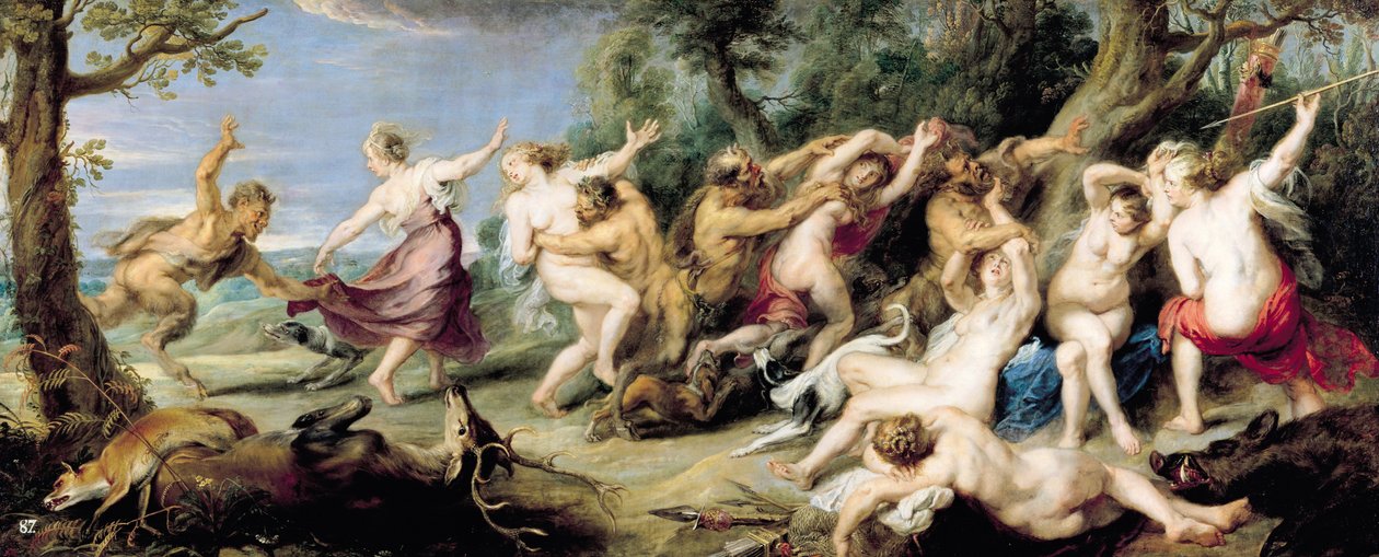 Diana og hendes nymfer overrasket af fauner, 1638-40 af Peter Paul Rubens